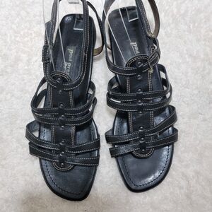 Paul Green Sandals Black Studded Leather‎ Strappy Fisherman Size 11 US 8.5 UK